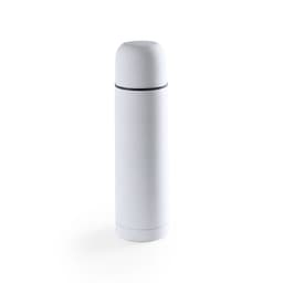 A drink bottle in sleek white with a rounded lid and a subtle branding logo.