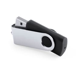 A silver and black Rebik 16GB USB drive with a swivel design and a logo on the body.