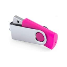 A pink and silver Rebik 16GB USB drive featuring a swivel design and a logo.