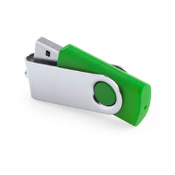 A green and silver Rebik 16GB USB drive with a swivel design and a branding logo.