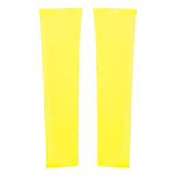 Bright yellow arm sleeves, featuring a smooth fabric design. Includes a logo or branding on the material.