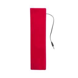 A red headphone product with a connecting cable. The item has a sleek, rectangular design.