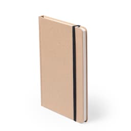 A kraft notebook with a black elastic band, featuring a simple and minimalist design.