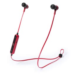 Red Mayun earphones with a control module and wireless design. Features black ear tips and a sleek, modern look.
