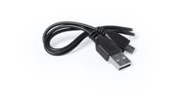 A USB charging cable in black, featuring a standard USB connector and a micro USB connector.