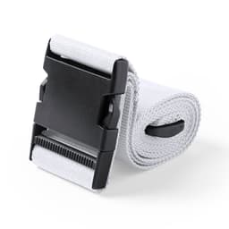 A grey strap with a black buckle, coiled neatly for storage. The strap features a textured surface for grip.