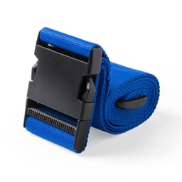 A blue strap with a black buckle, featuring a textured grip for secure fastening.