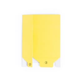 A yellow envelope with two flaps and a white base, featuring numbered sections for easy closure.
