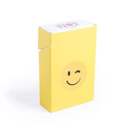 A yellow box featuring a smiling wink emoji on the front, containing a deck of playing cards.