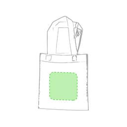 A white Mosby Bag with green detailing and long handles, featuring a simple design and a vacant area for branding.