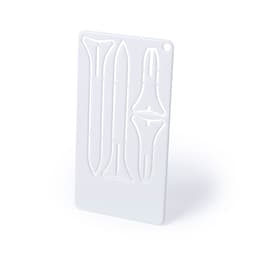 A white golf tee mould featuring multiple designs and shapes. The mould has a small hole for hanging.