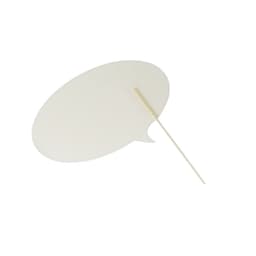 A speech bubble prop in white with a wooden stick. Ideal for events and exhibitions.