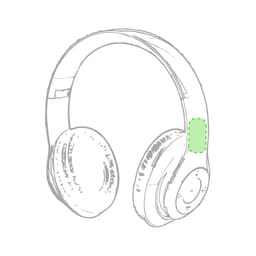 A pair of white headphones with green accents and a logo on the side, featuring soft ear cushions.