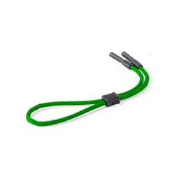 A green elastic strap with grey ends, featuring a black adjustable slider in the centre.