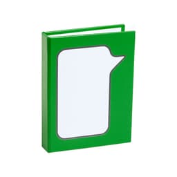 A green notebook with a unique speech bubble design on the cover, featuring a solid colour background.