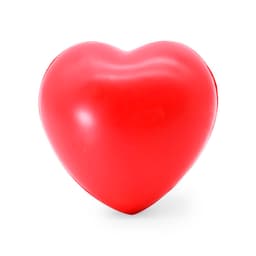 A red heart-shaped stress ball with a smooth surface, designed for stress relief and fun.