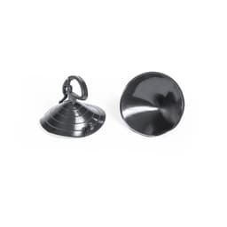 A black sunshade with a conical design and a hook for attachment. Includes a smooth, curved surface.