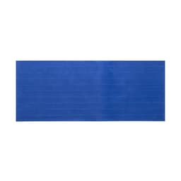 A blue ribbon with textured lines, designed as a decorative hatband, featuring a logo.