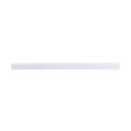 A long, thin white ribbon with a smooth texture, featuring a brand logo on one side.