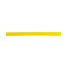 A yellow ribbon hatband with a smooth finish, featuring a branding logo.