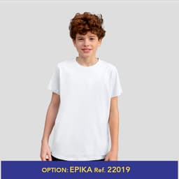 A white unisex T-shirt featuring a round neck and short sleeves. It includes a logo.