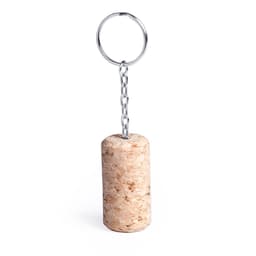 A cork keyring with a silver chain and ring attachment. Natural cork colour.