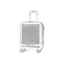 A grey wheeled bag with a retractable handle and wheels, featuring a logo on the front.