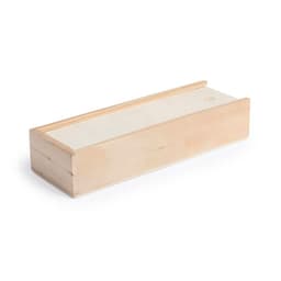A wooden gift box with a smooth, natural finish and a simple, minimalist design.