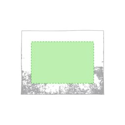 A rectangular placemat featuring a white and grey design with a green highlighted centre. It has a branding logo.