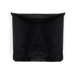 A black foldable bag featuring a simple design and a logo. It is compact and easy to store.