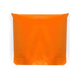An orange foldable bag with a simple design, featuring a logo on its surface.