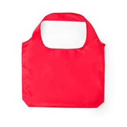 A red foldable bag with a wide handle and a simple design. It features a branding logo.
