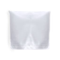A foldable bag in a translucent white fabric, featuring a simple design and a small branding logo.
