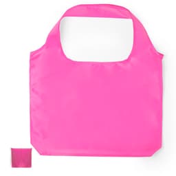 A bright pink foldable bag with a matching smaller pouch. The bag features a simple, seamless design and has a logo.