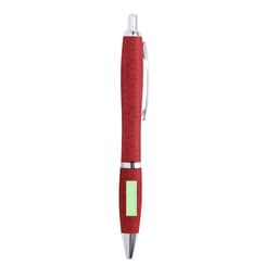 A red pen with a silver clip and chrome accents, featuring a rectangular space for custom branding.