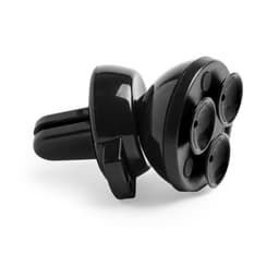 A black car phone holder with a vent clip, featuring three circular grips for secure attachment.