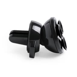 A black car phone holder designed for secure attachment to air vents, featuring a sleek, compact design.
