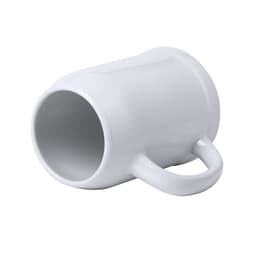 A white beer mug with a handle, featuring a glossy finish and a simple design.
