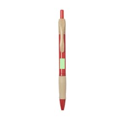 A red pen with a wooden clip and a light beige grip. It features a branding area.
