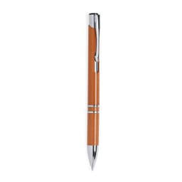 A Nukot pen in orange with chrome accents, featuring a sleek design and a branding logo.