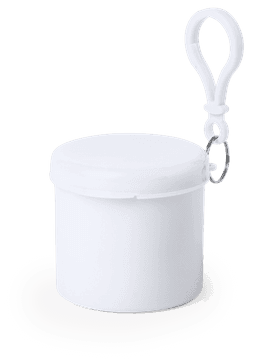 A white storage container with a lid and a loop attachment for easy carrying.