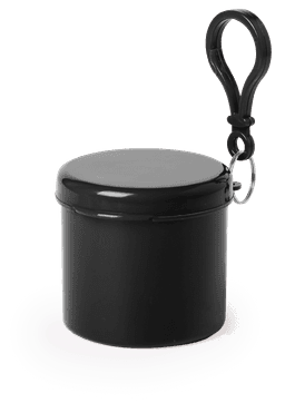 A black keyring holder with a smooth, cylindrical design and clip attachment.