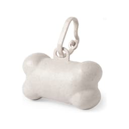 A light grey bone-shaped pet accessory with a metal clip, designed for home and living.