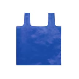 A blue foldable bag with two sturdy handles and a smooth texture. It has a logo on one side.