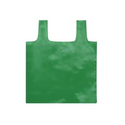 A green foldable bag with a simple, sturdy design. It has two handles for easy carrying and features a logo.