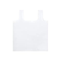 A white foldable bag with two handles, featuring a logo. Ideal for various carrying needs.