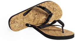 Black Sebrin Flip Flops with a cork sole, featuring a simple thong design.