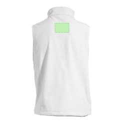 A white vest with a high collar and no sleeves, featuring a blank area on the back for branding.