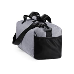 A grey bag with black mesh detailing and adjustable straps. It features a sturdy construction and a branded logo.