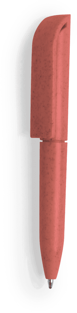 A red pen with a sleek design and a matching cap, featuring a logo.